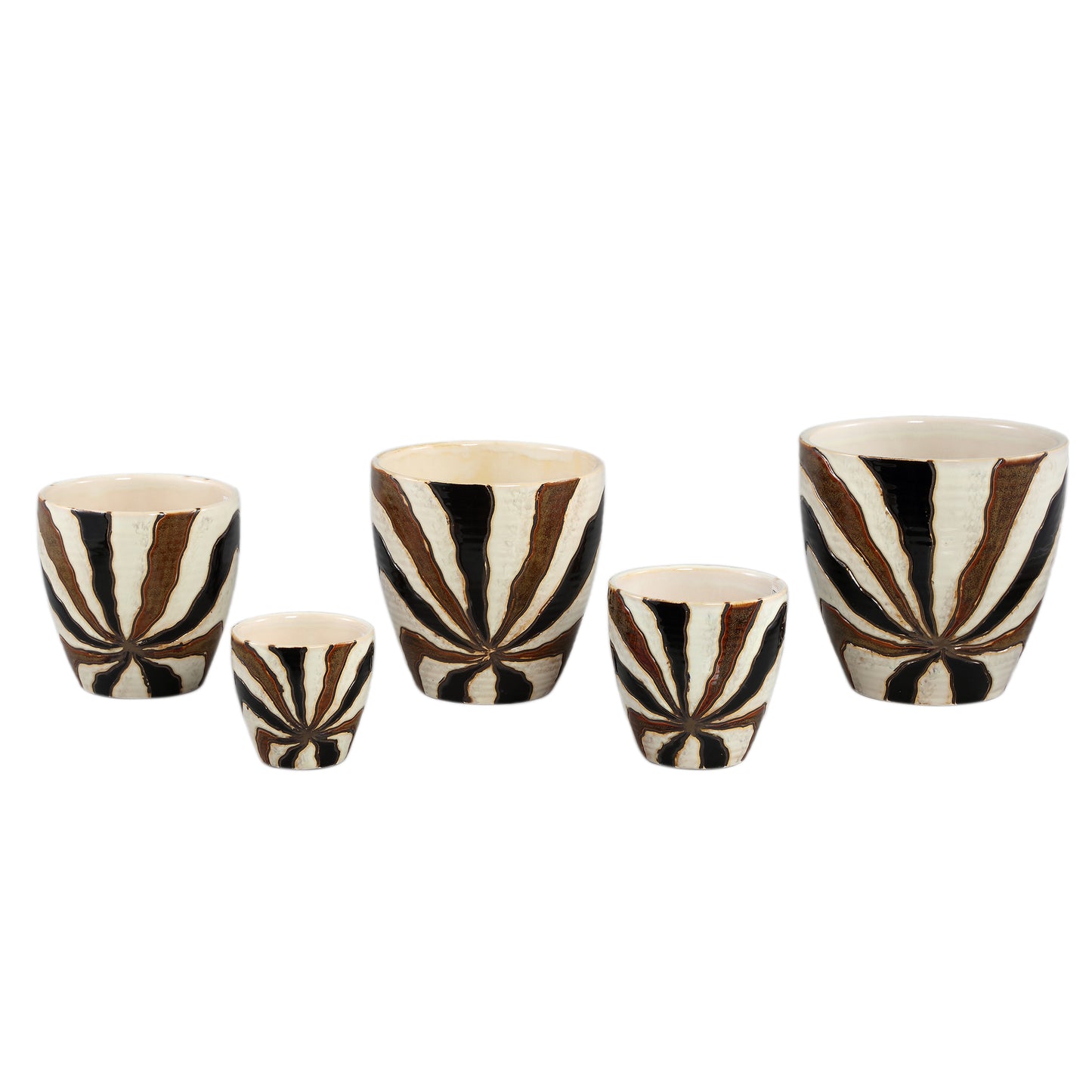 Evelin Dark Brown Round Ceramic Pot With Lines L