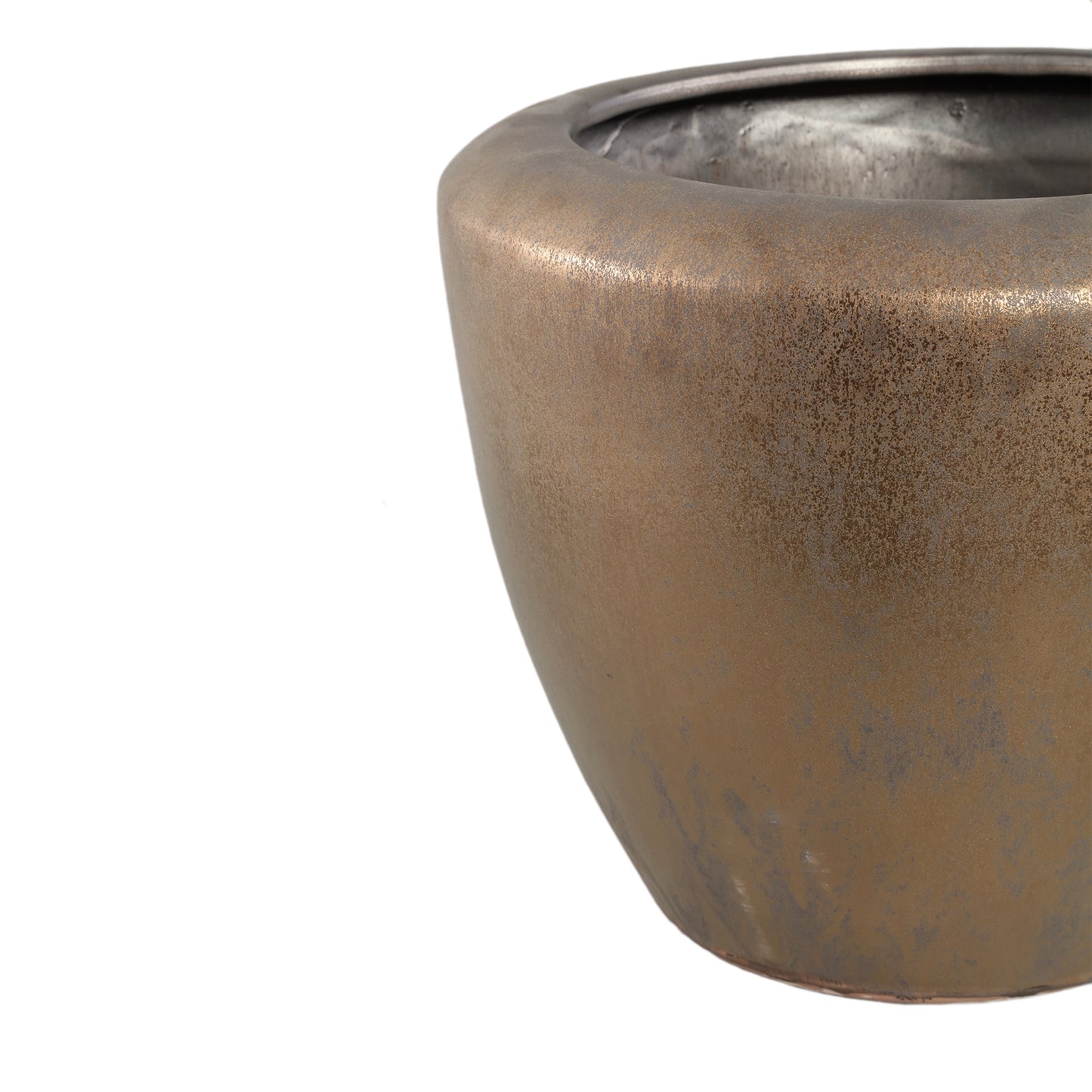 Kyleigh Bronze Round Ceramic Pot Smooth Low L