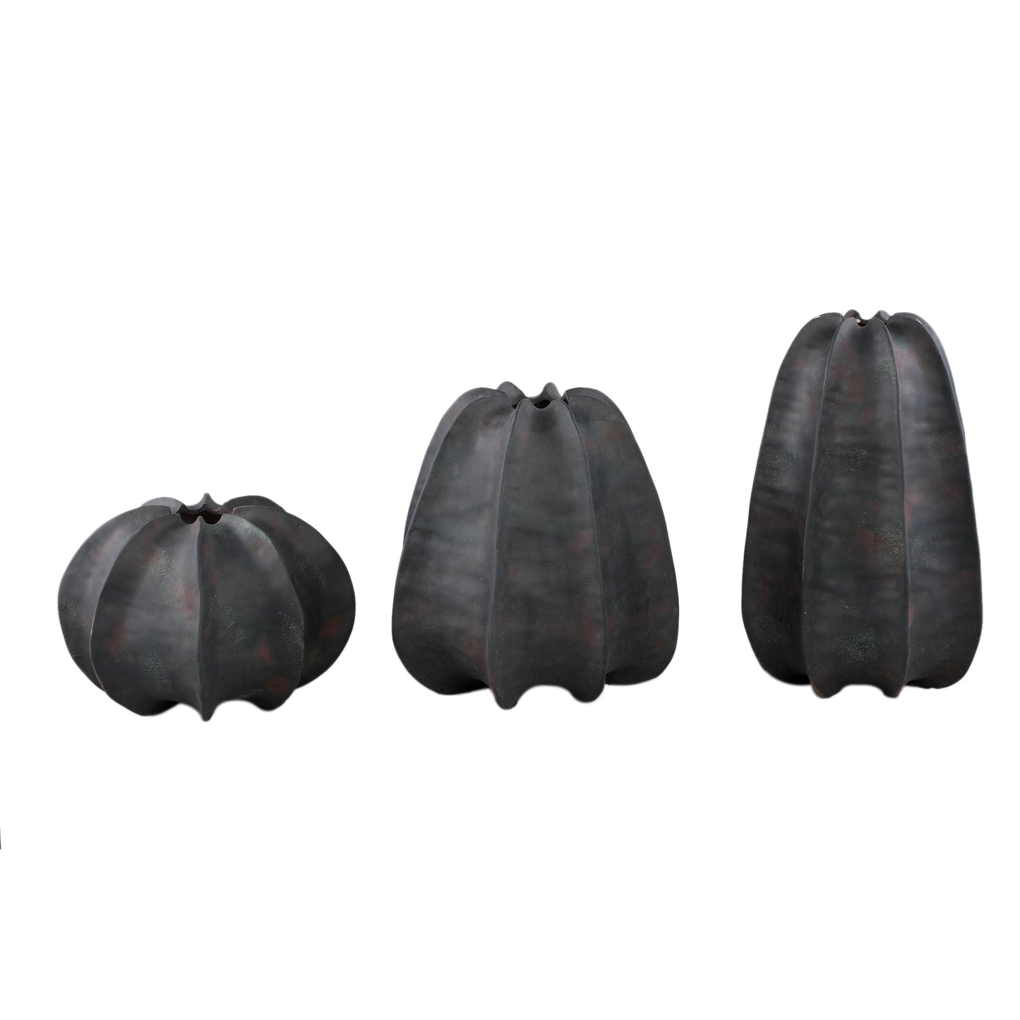 Grayson Black Ceramic Round Ribbed Vase High