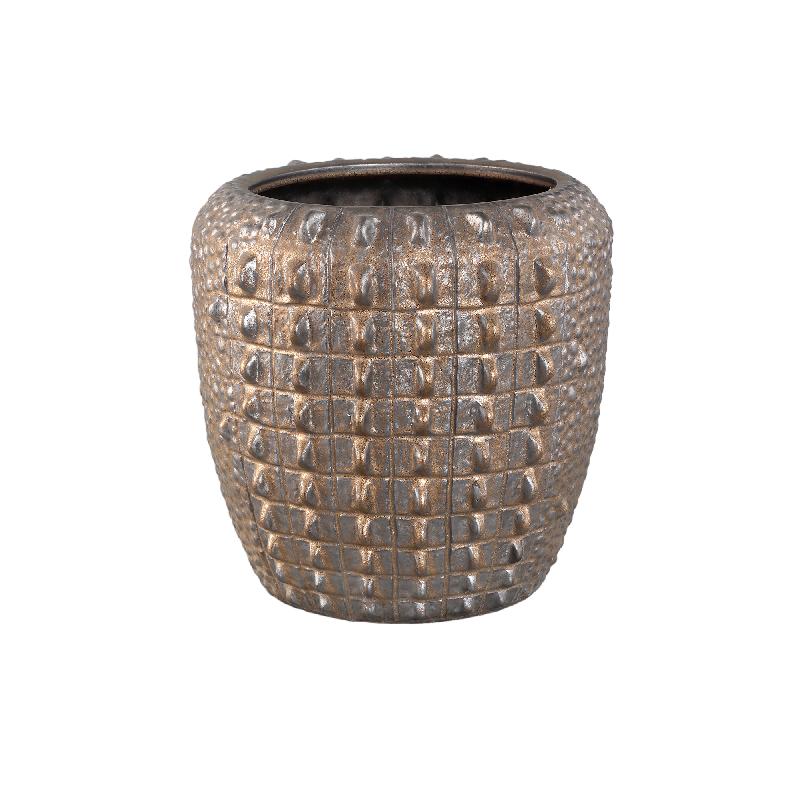 Crocco Brons Keramische Ronde Pot Krokodil Patroon L 37x38.5x38.5 cm
