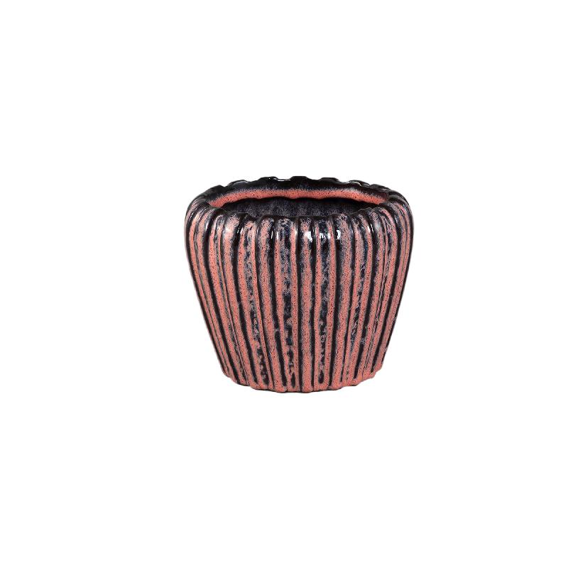 Mirei Roze Keramische Pot Verticaal Geribd Rond Set van 8 Stuks 12x15x15 cm