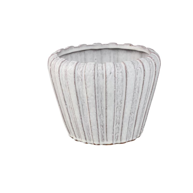 Mirei Witte Keramische Pot Verticaal Geribd Rond Set van 2 19.5x25x25 cm