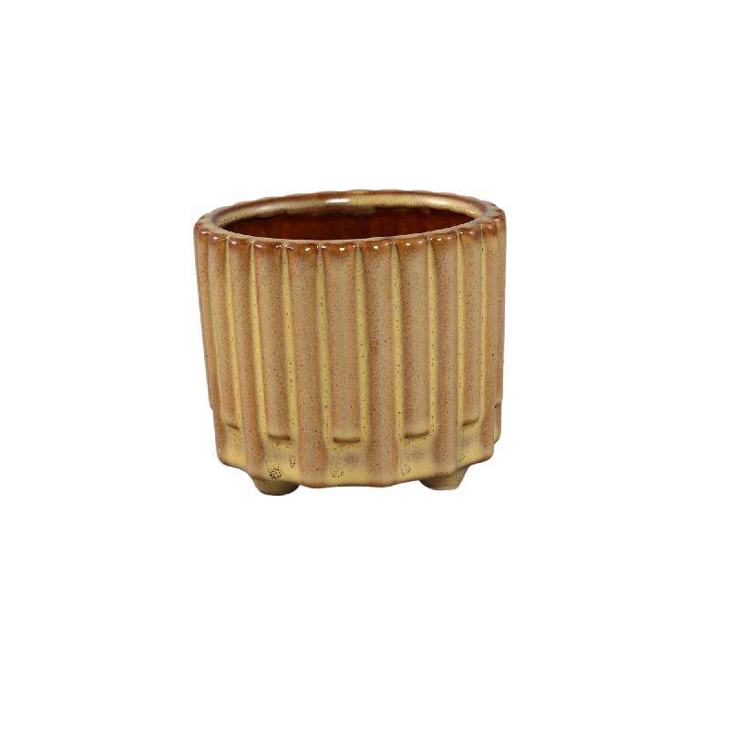 Derri Gele Keramische Pot Balkpatroon Op Poten S - Set Van 12 9.5x10.5x10.5 cm