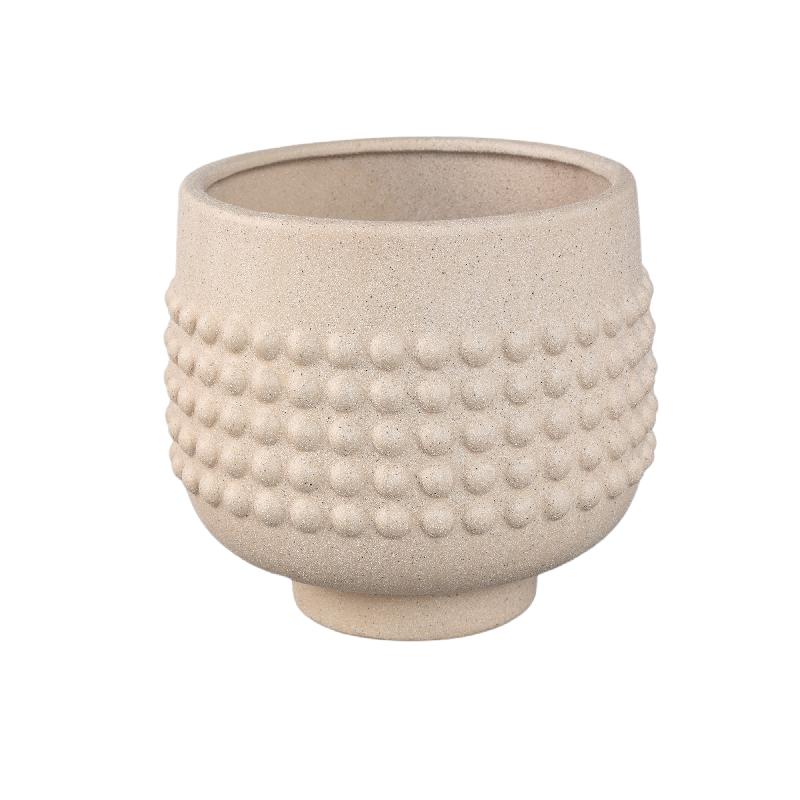 Clarece Cream Keramische Pot Met Gestippeld Centrum Op Voet XL Set Van 6 18x19.5x19.5 cm