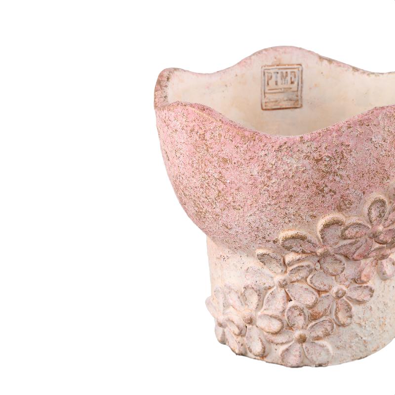 Heena Roze Cementpot Set van 6 Stuks met Streep- en Bloempatroon XL 18x20x20 cm