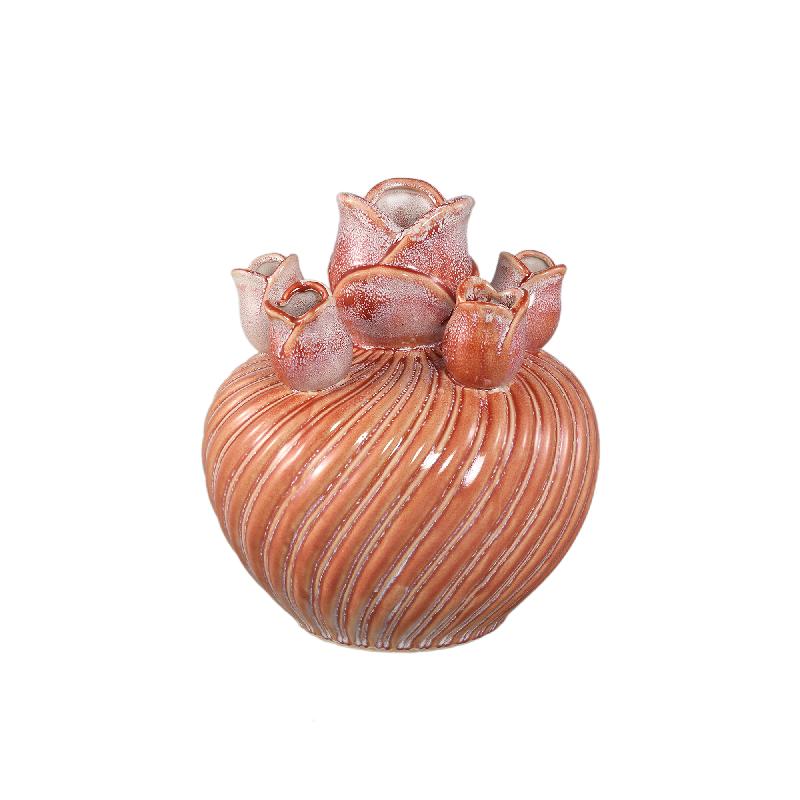 Mailia Perzik Keramische Ronde Tulp Vaas Met Swirl M 25.5x23x23 cm