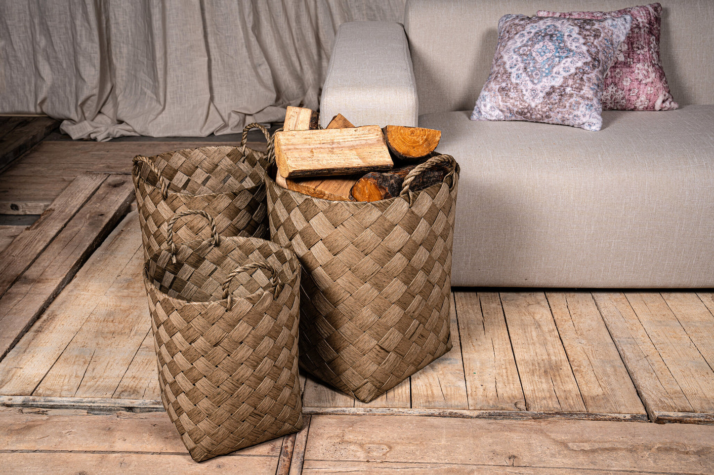 Clarke Groen Ronde Geweven Papieren Mand Met Handvat 55x42x42 cm