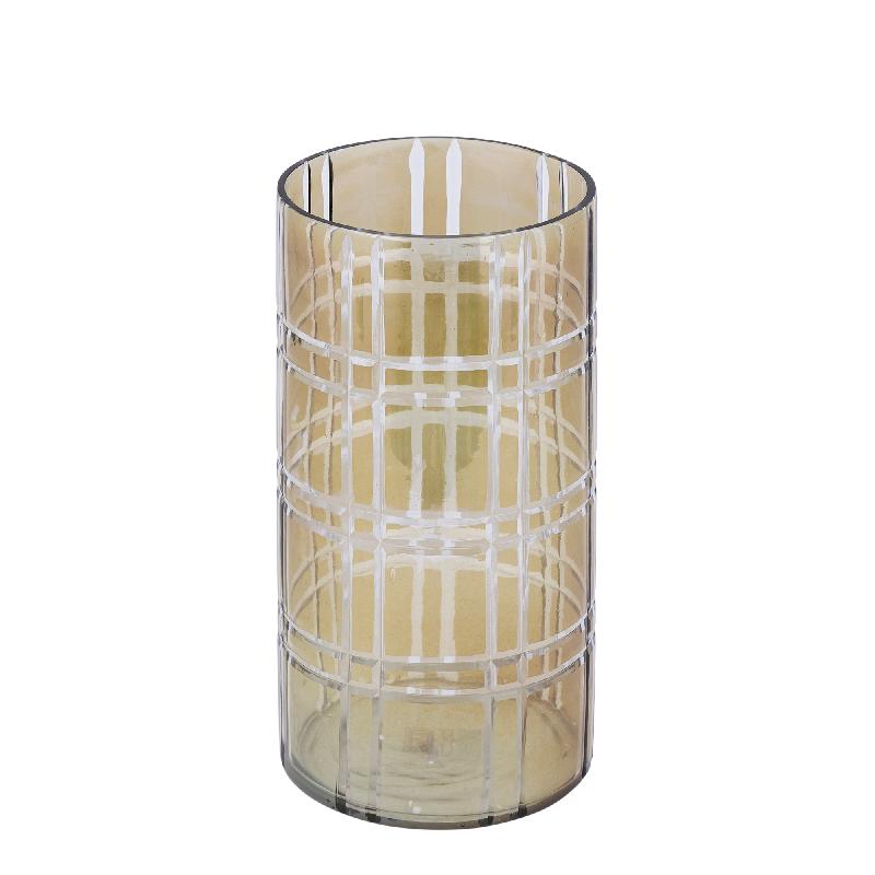 Divit Groen Rond Glazen Windlicht met Strepen Set van 2 30x15x15 cm