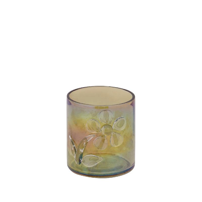 Allya Groen Rond Glazen Theelicht Met Bloem Set Van 6 Stuks 10x9x9 cm