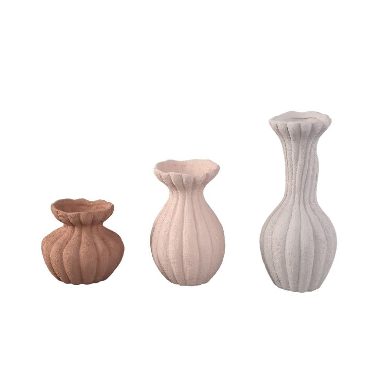 Kaylo Lichtroze Keramische Geribde Vazen Set Van 4 17x10.5x10.5 cm
