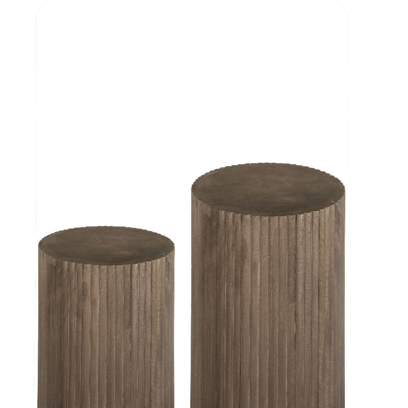 Jerra Bruine Geribde Mangohouten Zuil Set van 2 100x40x40 cm