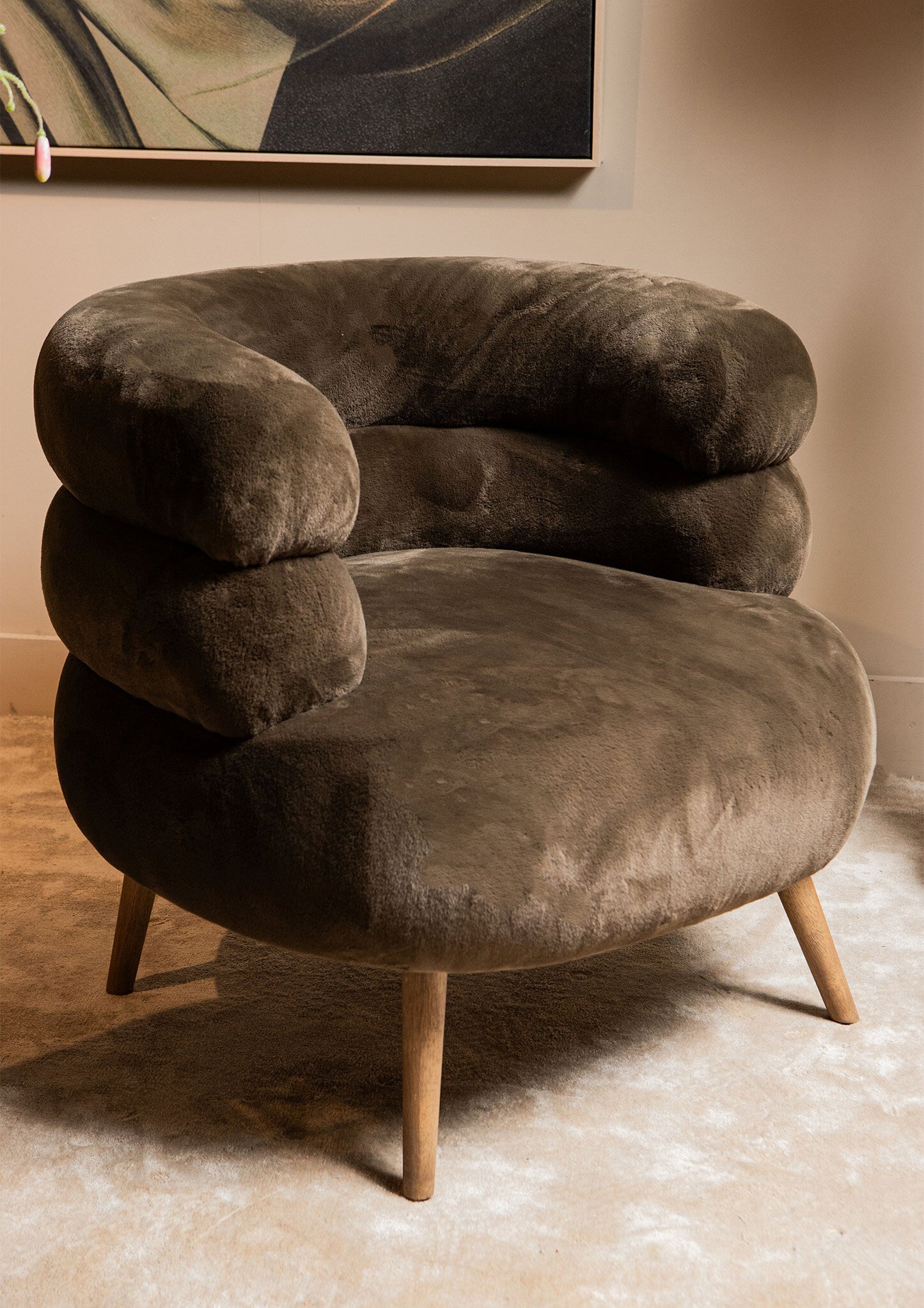 Nelly Donkerbruine Fauteuil met Fluffy Stof 70x76x75 cm
