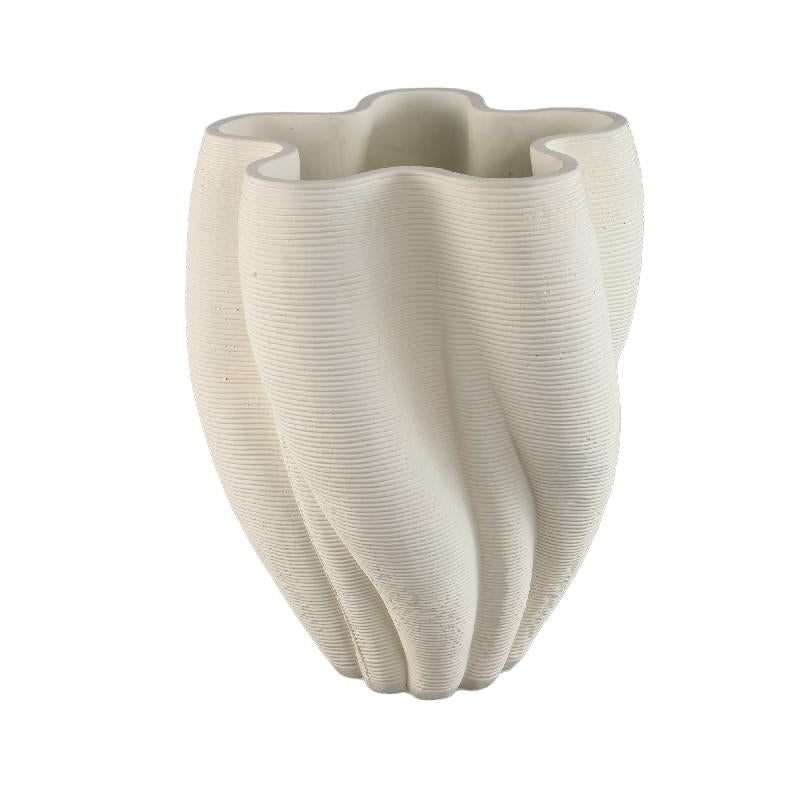 Hastin Witte Cement Vaas Golvend Geribd 3D-Effect L 45x36x36 cm