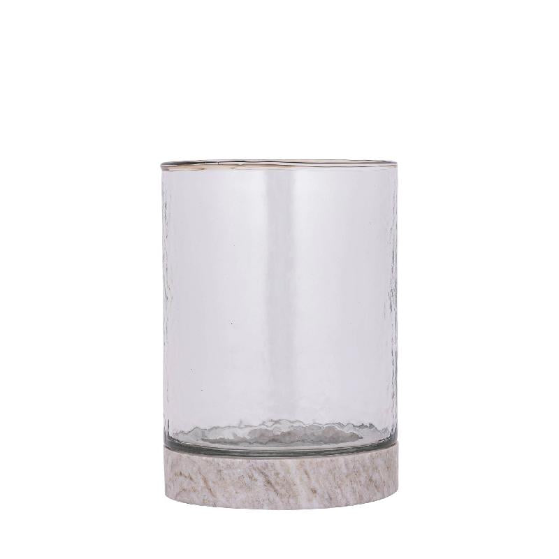 Keylan Helder Glazen Windlicht Op Marmeren Voet Set Van 2 24.5x17x17 cm