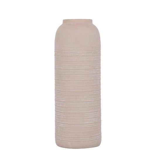 Lavada Beige Metalen Vaas Gestreept Set van 2 Stuks L 40x15x15 cm