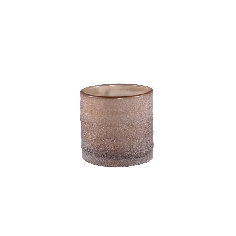 Aldan Beige Rond Glas Handgeslepen Streep Theelicht Set van 4 10x10x10 cm