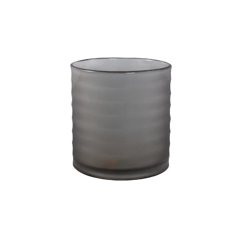 Aldan Grijs Rond Glazen Windlicht Set van 2 Stuks met Handgeslepen Strepen 16x15x15 cm