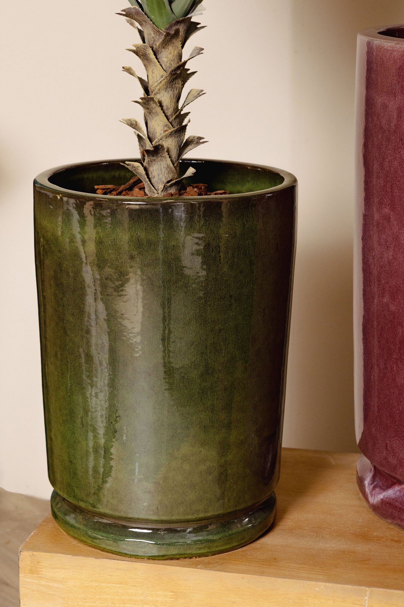 Madsen Donkergroen Keramische Cilinder Pot Set van 2 High 65x45x45 cm