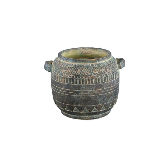 Deoni Antraciet Cement Pot Met Carving Set Van 2 Stuks M 22x29x24 cm