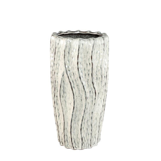 Adelina Witte Keramische Pot Golvend Design Rond Hoog S 60x31x31 cm