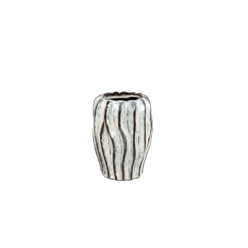 Adelina Witte Keramische Vaas Golfdesign Rond S - Set van 6 20x14.5x14.5 cm