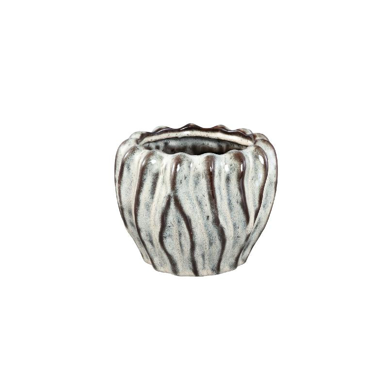 Adelina Witte Keramische Pot Golvend Design Rond Laag Set van 8 Stuks 14.5x17x17 cm