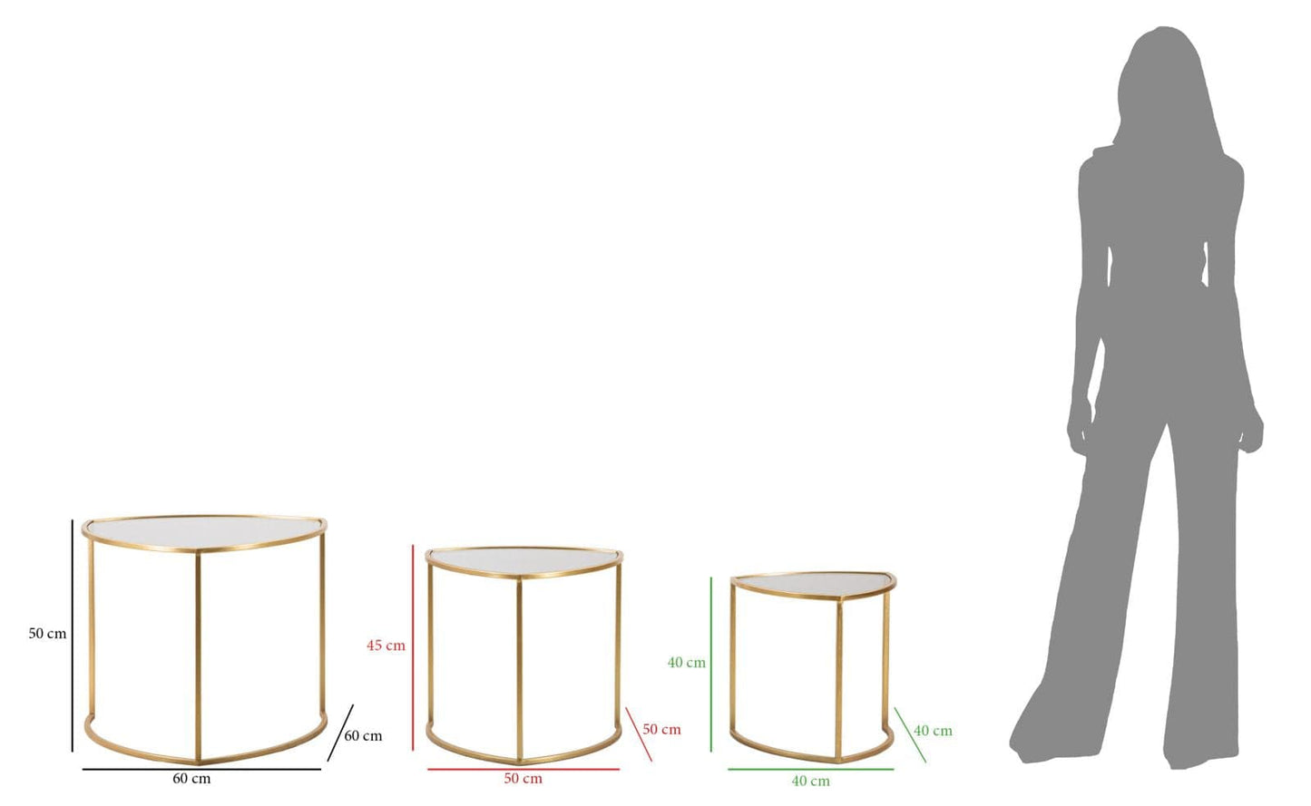 Mauro Ferretti COFFEE TABLE TRIANGLE SET 3 PZ CM Ø 60X50-50X45-40X40