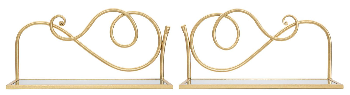 Wandplanken Met Spiegel Goud - Set Van 2 20.5x41.5x18 cm