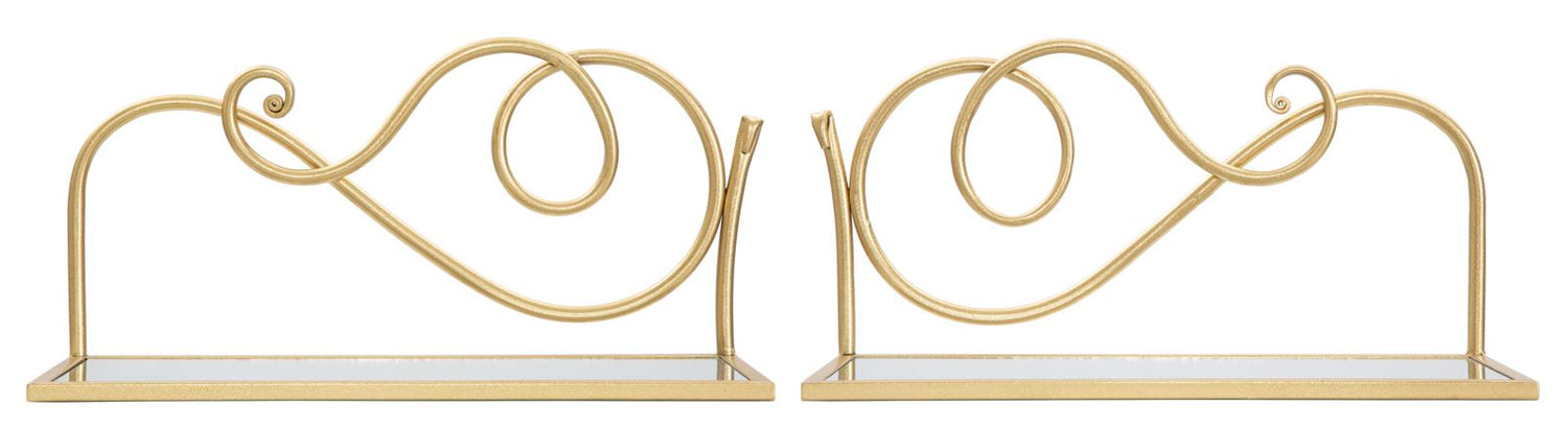 Wandplanken Met Spiegel Goud - Set Van 2 20.5x41.5x18 cm