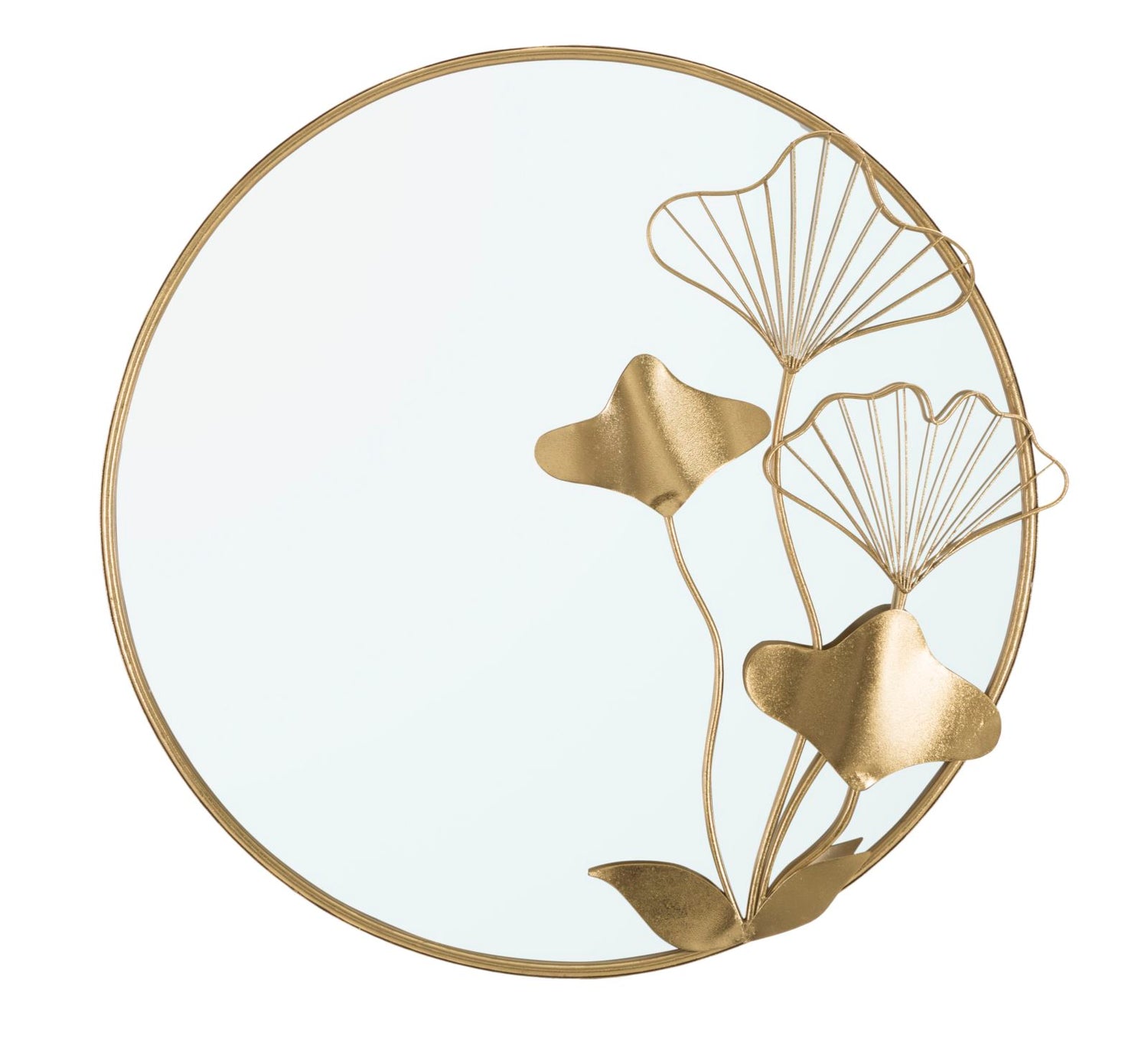 Ronde Wandspiegel Met Bloemen Goud 72x75x3.5 cm