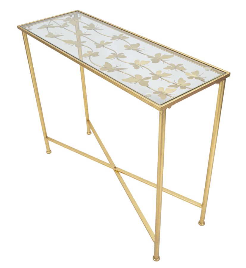 Consoletafel Vlinders Glas Goud 80x100x35 cm