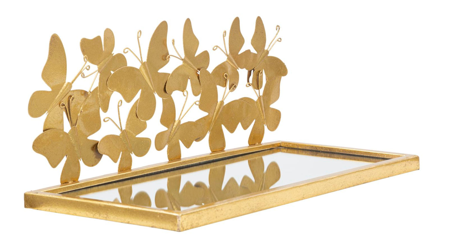 Wandplank Vlinders Set 2 Stuks - Goud 16.5x43x19.2 cm