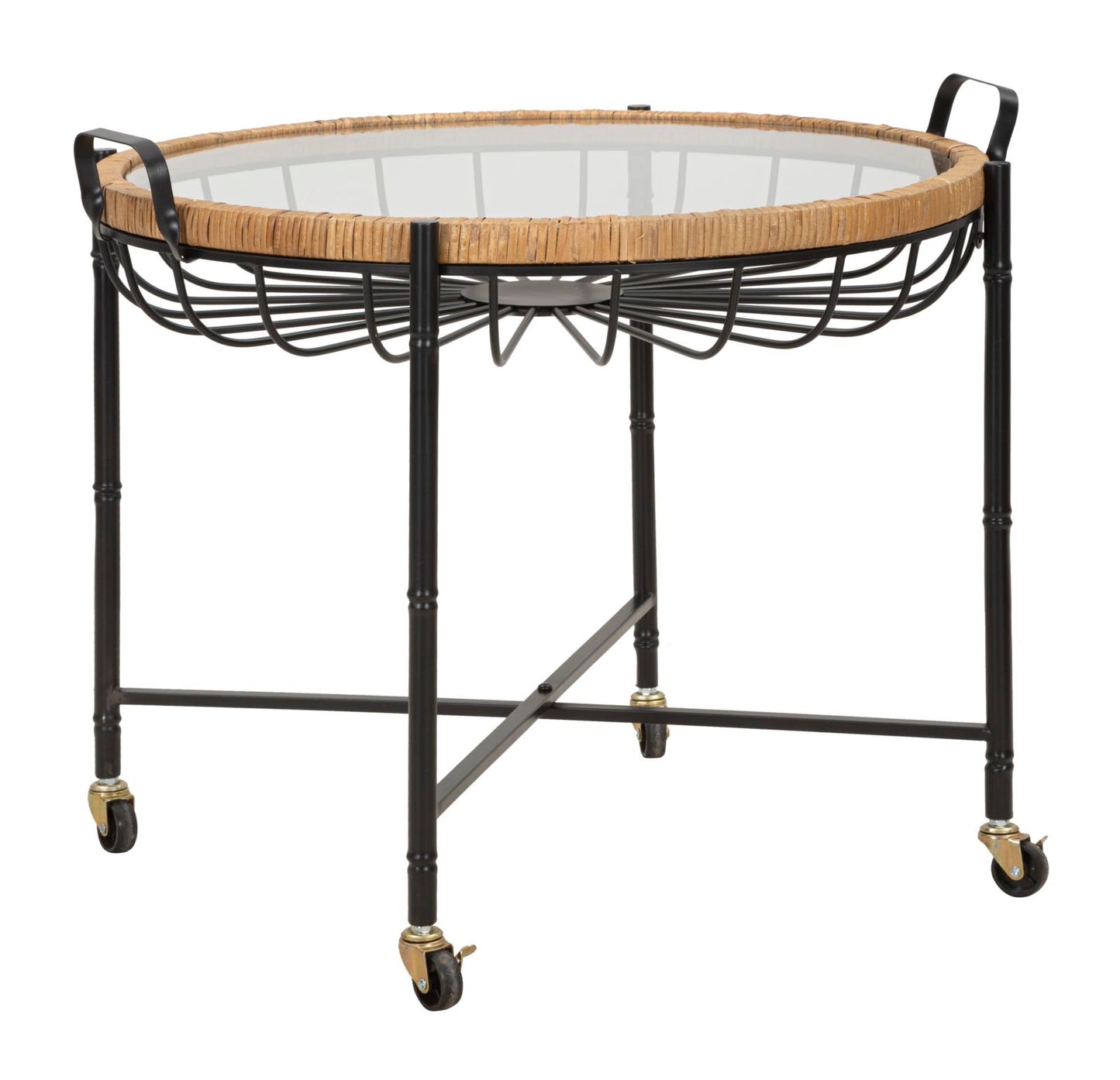 Salontafel Cebu Met Glas En Rattan 70.5x57x65 cm