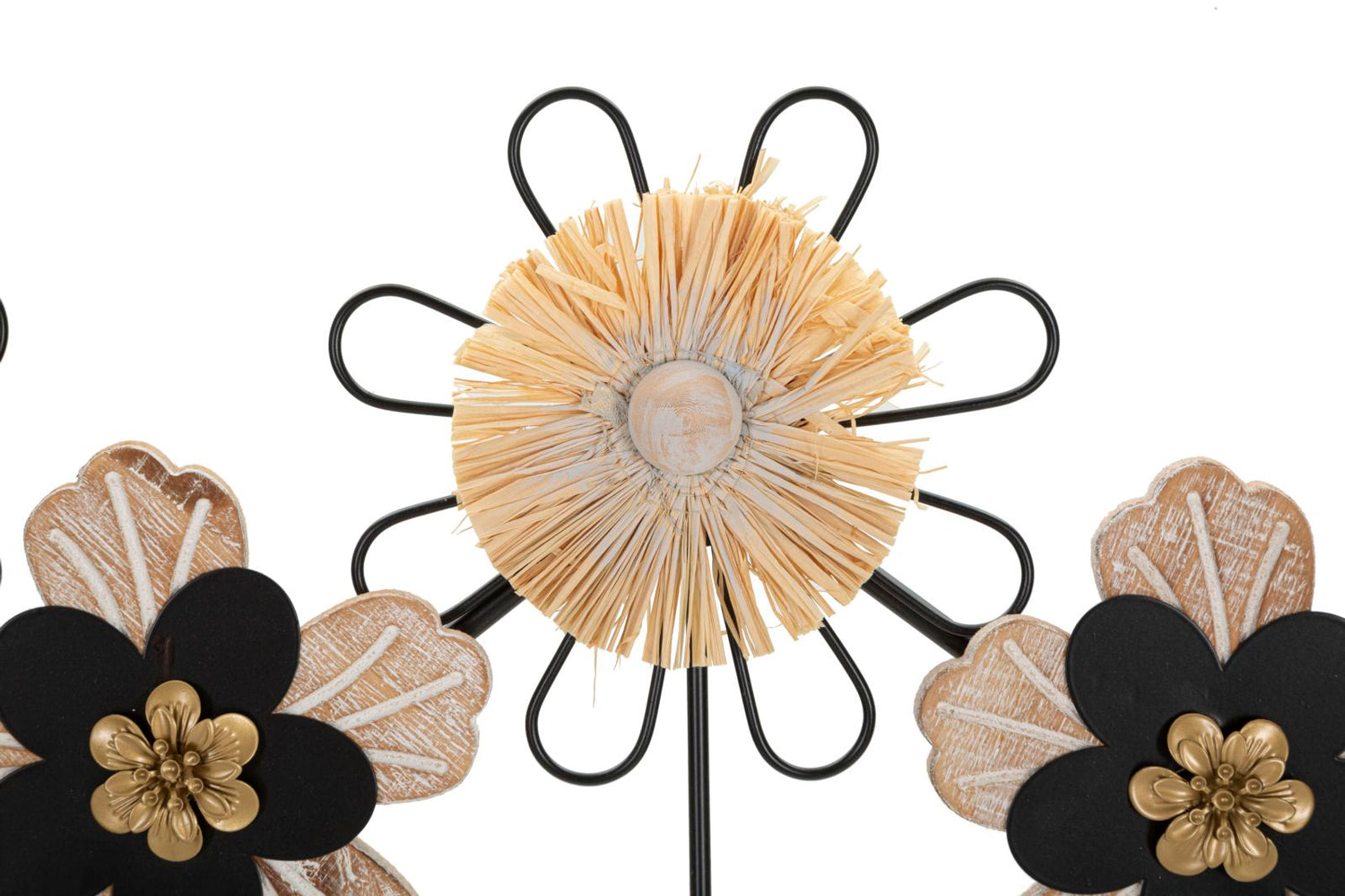 Wandhanger Bloemen Ijzer, MDF En Raffia 30.5x61x5.5 cm