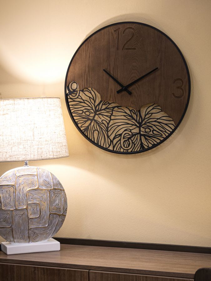 Wandklok Hout/Blad Modern 60x60x2 cm