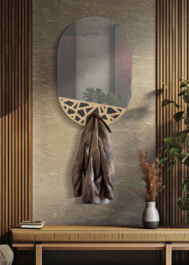 Wandspiegel Met Houten Applicaties Mauro Ferretti 90x60.5x5.3 cm
