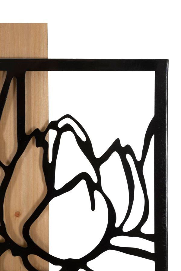 Wandpaneel Lotus Ijzer En Hout 90x60x2 cm