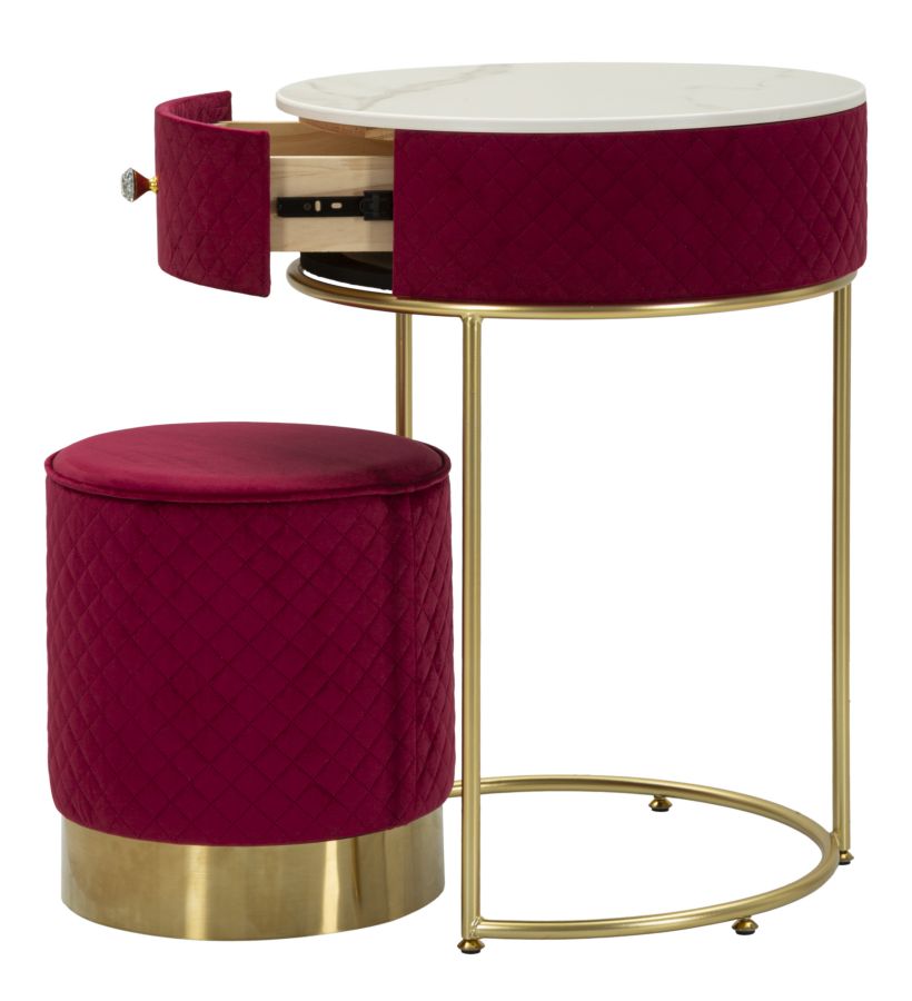 Nachtkastje/Kaptafel Met Poef Rood Fluweel