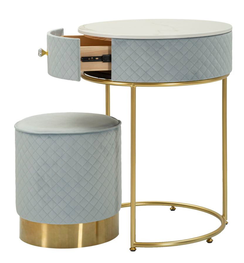 Nachtkastje/Kaptafel Met Fluwelen Poef Light Blue
