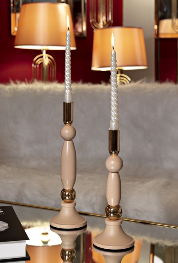 Kaarsenhouder Strek Roze Set 2 Stuks