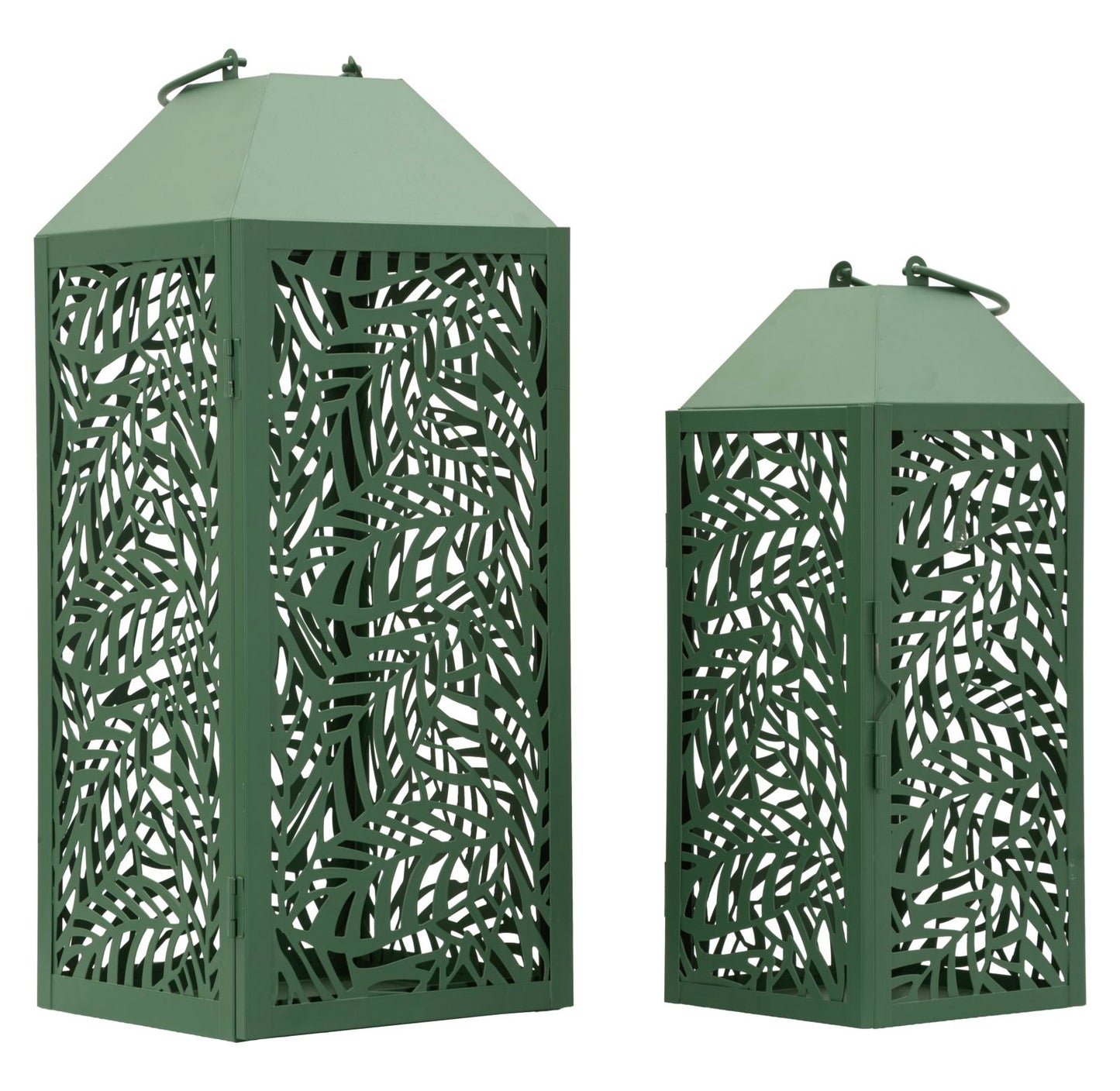 Carving Lantaarn Set 2 Stuks Groen 44x17.8x17.8 cm