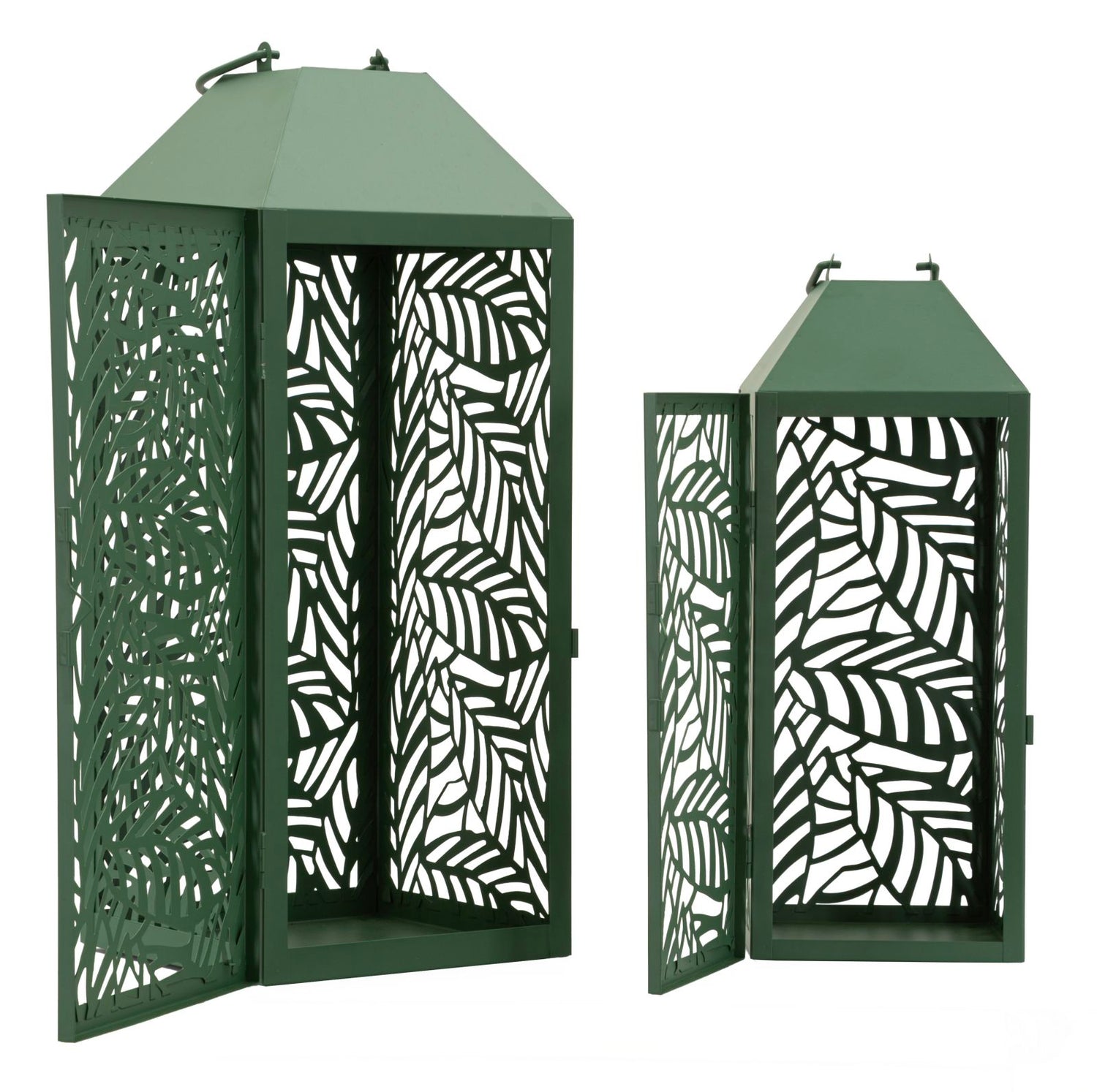 Carving Lantaarn Set 2 Stuks Groen 44x17.8x17.8 cm