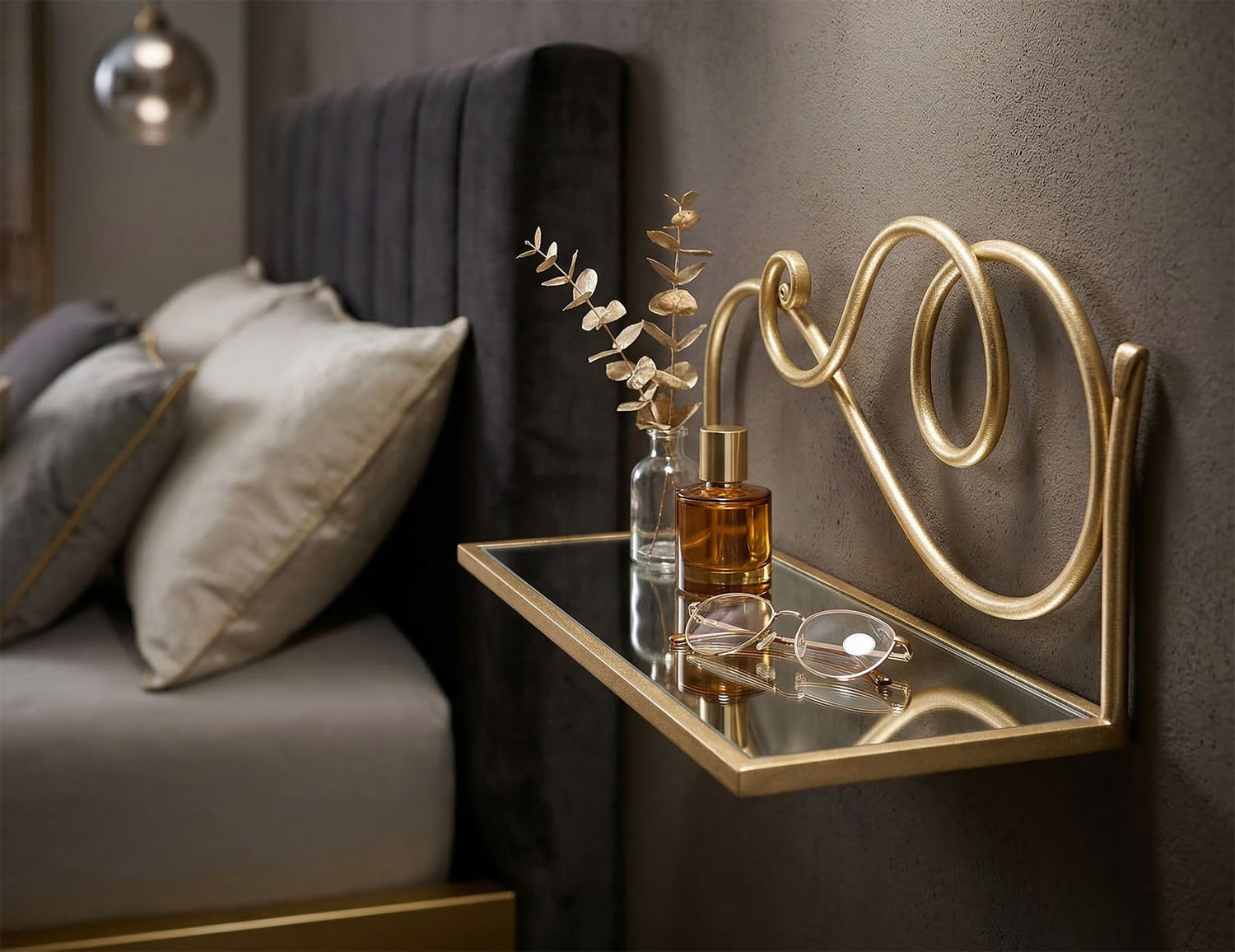 Wandplanken Met Spiegel Goud - Set Van 2 20.5x41.5x18 cm