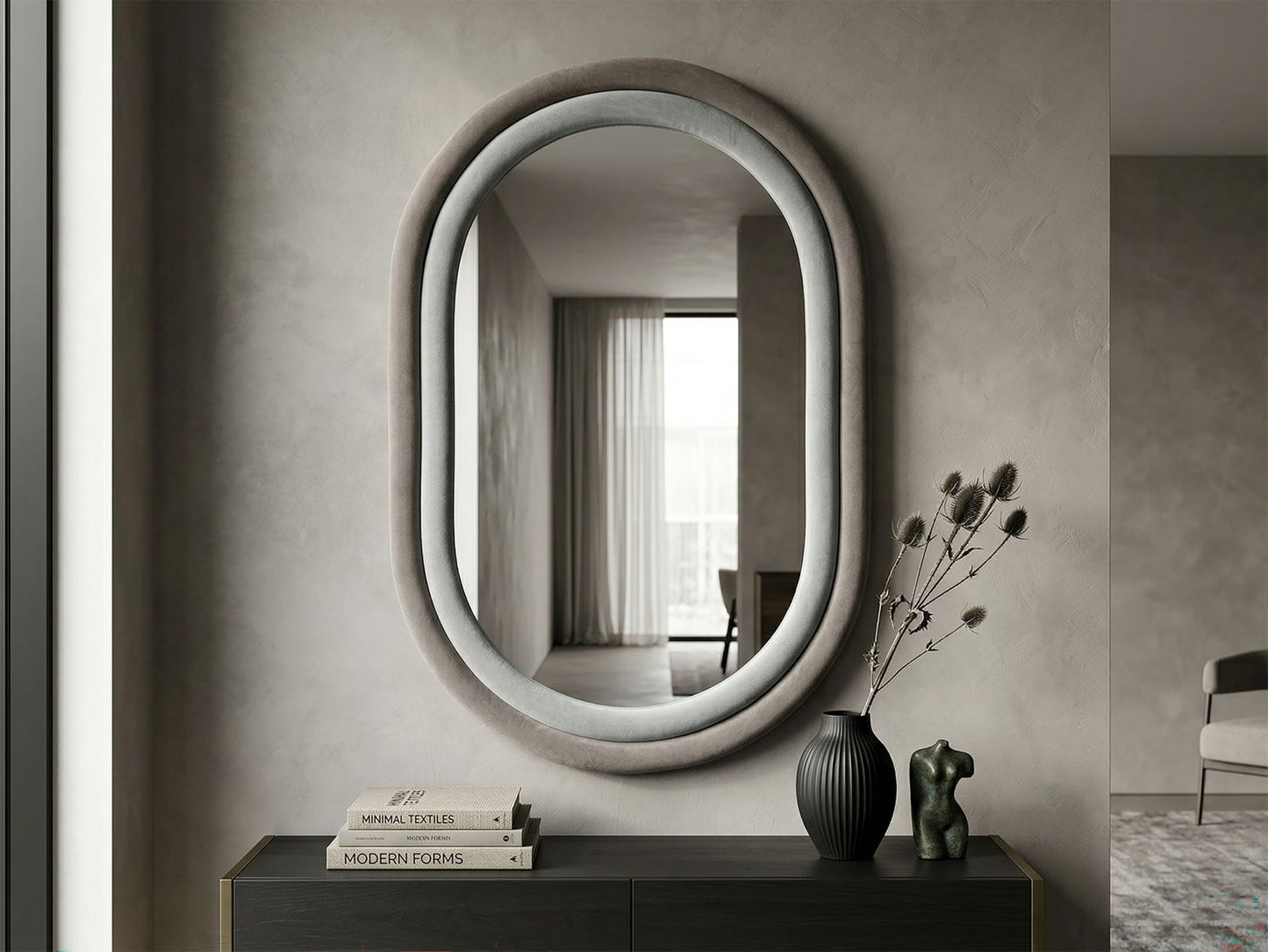 Wandspiegel Antony Grey Velvet 90x60x4 cm