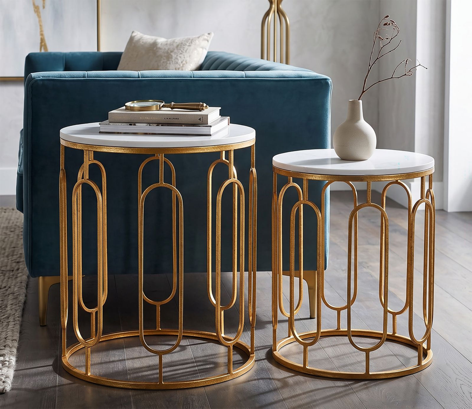 Bijzettafel Tory Marble Couple Set Goud