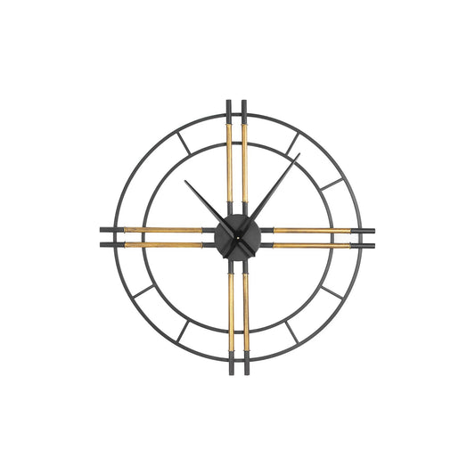 Joan Black Clock With Gold Tubes Round