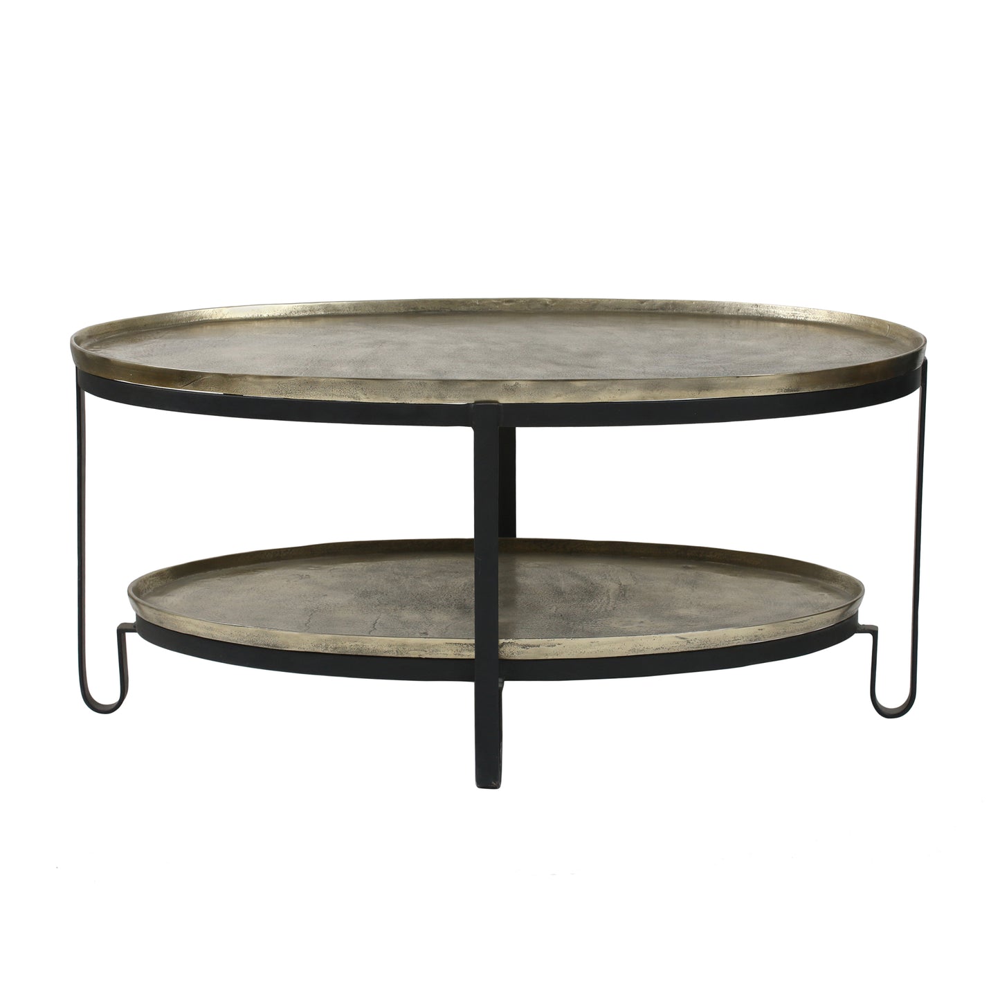 Kae Gold Oval Alu Black Iron Coffee Table 2 Layers
