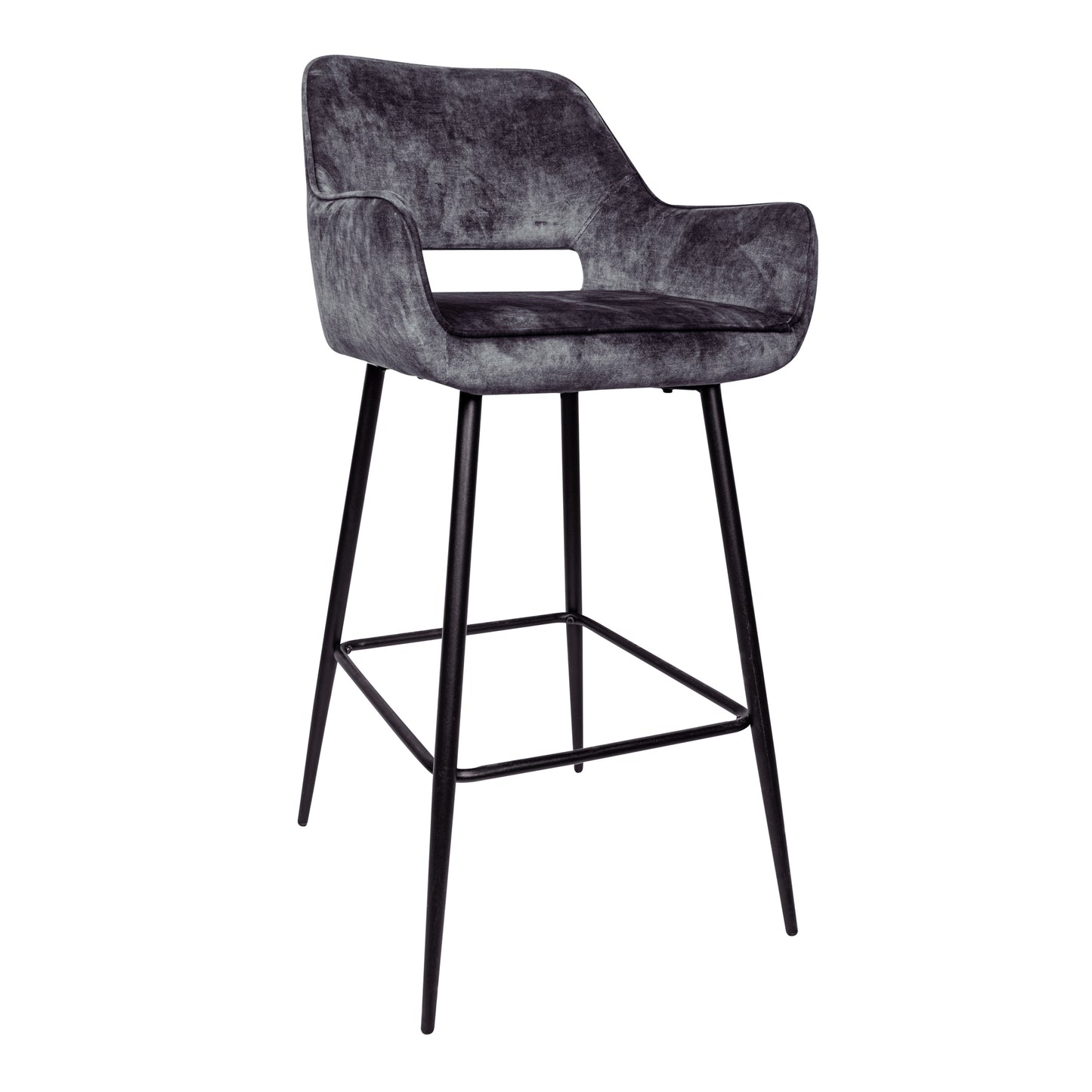 Fallon Velvet Anthracite Bar Stool Black Metal Leg (set of 2)