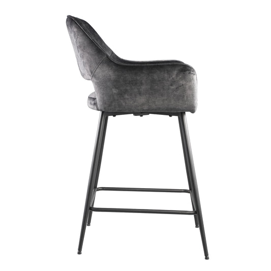 Fal LOW Velvet Anthracite Bar Stool Black Metal Le (set of 2)