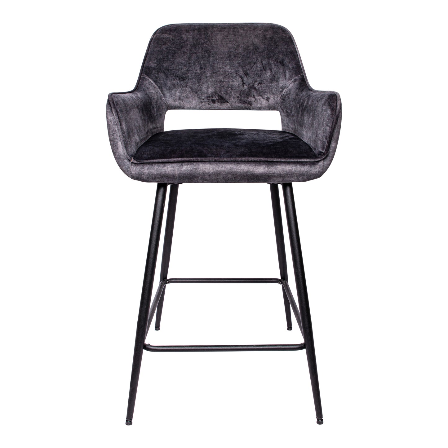 Fal LOW Velvet Anthracite Bar Stool Black Metal Le (set of 2)
